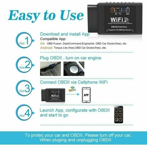 OBD2 Valise Diagnostic Auto, Diagnostic Voiture Prise WiFi OBD Adaptateur Scanner Code De Défaut Multimarque Elm327 Outils Diagnostics Système Moteur 6 OBD2 Valise Diagnostic Auto, Diagnostic Voiture Prise WiFi OBD Adaptateur Scanner Code De Défaut Multimarque Elm327 Outils Diagnostics Système Moteur – Image 4