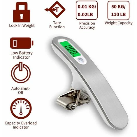 Pèse Bagage Électronique Avec Sangles À Crochet, Balance Électronique Portable Avec Fonction Tare, Balances À Suspension Balance De Pesage Pour Bagages À Main Capacité De 110Lb/50Kg Accessoire De Cuis 4 Pèse Bagage Électronique Avec Sangles À Crochet, Balance Électronique Portable Avec Fonction Tare, Balances À Suspension Balance De Pesage Pour Bagages À Main Capacité De 110Lb/50Kg Accessoire De Cuis – Image 2