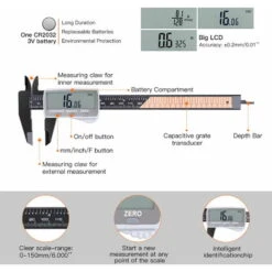 Pied à Coulisse Numérique TACKLIFE, Pied à Coulisse En Plastique De 6 Pouces Avec écran LCD-DC01 -Promos Outil Virtuose Magasin 91441178 4