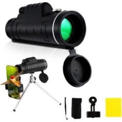 Télescope Monoculaire 40x60 Pour Adultes, Lunette Monoculaire étanche HD à Prisme Haute Puissance, Noir,BISBISOUS
