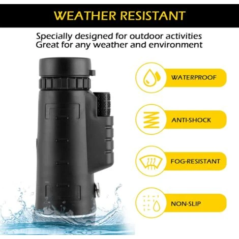 Télescope Monoculaire 40x60 Pour Adultes, Lunette Monoculaire étanche HD à Prisme Haute Puissance, Noir,BISBISOUS 5 Télescope Monoculaire 40x60 Pour Adultes, Lunette Monoculaire étanche HD à Prisme Haute Puissance, Noir,BISBISOUS – Image 3