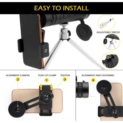 Télescope Monoculaire 40x60 Pour Adultes, Lunette Monoculaire étanche HD à Prisme Haute Puissance, Noir,BISBISOUS 6 Télescope Monoculaire 40x60 Pour Adultes, Lunette Monoculaire étanche HD à Prisme Haute Puissance, Noir,BISBISOUS – Image 4