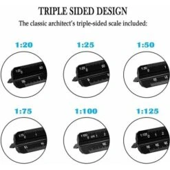 Règle D'architecte Triangulaire En Aluminium, Métrique 1:20, 1:25, 1:50, 1:75, 1:100, 1:125, Standard 30,5 Cm Environ, Pour Architectes, étudiants, Dessinateurs Et Ingénieurs, Noir -Promos Outil Virtuose Magasin 94671809 3