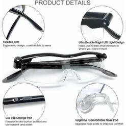 Lunettes De Lecture - Loupe De Vision Puissante Avec Lumière LED, Grossissement De 160%, Pour Lecture,Tous Les Travaux De Précision,Réparations,Couture, Montres Et Artisanat -Promos Outil Virtuose Magasin 95024399 3