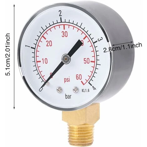 Autre Outil De Mesure Et Traçage Jauge De Pression Pour L'huile D'air Ou L'eau 0-4bar / 0-60psi NPT, 1/4"NPT Bottom Mount 5 Autre Outil De Mesure Et Traçage Jauge De Pression Pour L'huile D'air Ou L'eau 0-4bar / 0-60psi NPT, 1/4"NPT Bottom Mount – Image 3