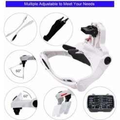 Lunettes Loupe Avec 2 Lumières LED, Frontale Grossissantes Casque Loupe Mains Libres Pour Couture, Lecture Réparations, Bijoux, Montres Et Artisanat, 5 Lentilles Détachables (1.0X-3.5X) -Promos Outil Virtuose Magasin 97639700 4