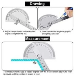 Rapporteur En Acier Inoxydable 0-180° Bras De Jauge D'Angle Règle De Mesure Outil Ingénieur Rapporteur Avec Règle De 140mm, Règle D'Angle Universelle Pour Dessin De Peinture -Promos Outil Virtuose Magasin 98515553 5