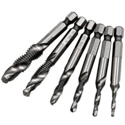 6pcs Foret Combo HSS Tige Hexagonale M3-M10 Filetage Taraud Argent