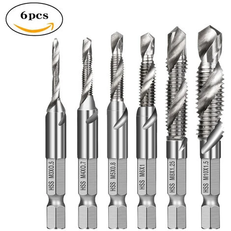6pcs Foret Combo HSS Tige Hexagonale M3-M10 Filetage Taraud Argent 4 6pcs Foret Combo HSS Tige Hexagonale M3-M10 Filetage Taraud Argent – Image 2