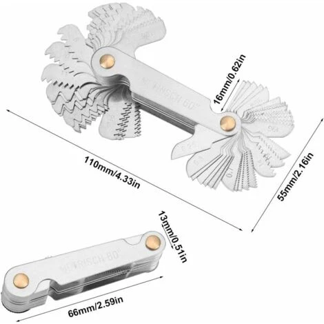 Peigne Filetage, Jauge Filetage Métrique 58 Lames Set Vis Pas De Fil Jauge De Coupe Système De Pouce Métrique Jauge,argent, Une Pièce, 4 Peigne Filetage, Jauge Filetage Métrique 58 Lames Set Vis Pas De Fil Jauge De Coupe Système De Pouce Métrique Jauge,argent, Une Pièce, – Image 2